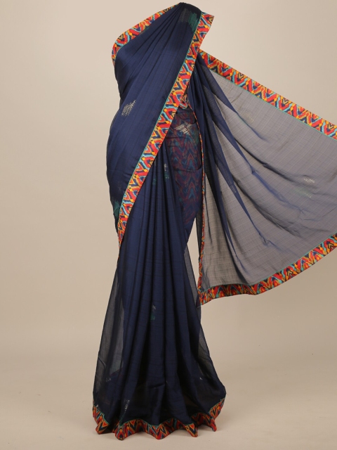 

Pothys Navy Blue & Red Solid Saree