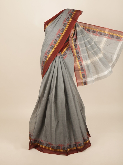 

Pothys Women Grey & Maroon Solid Pure Cotton Saree