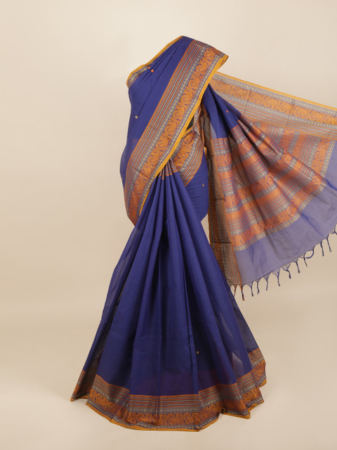

Pothys Blue & Orange Woven Design Pure Cotton Saree