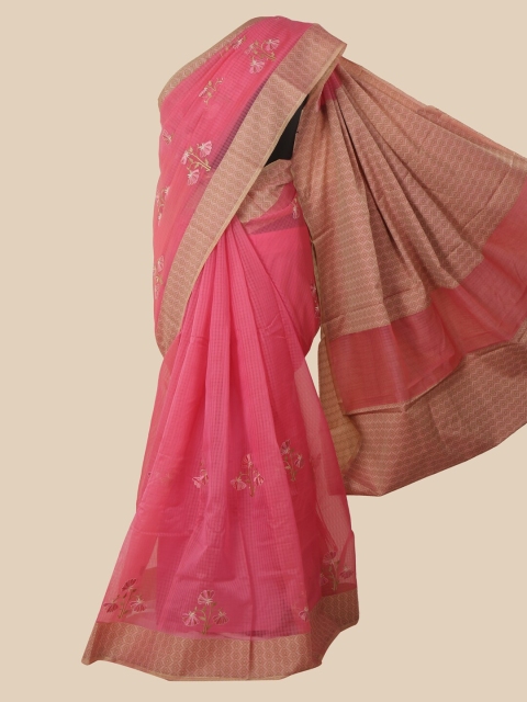 

Pothys Pink & Brown Floral Saree