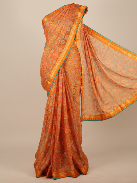 

Pothys Orange Ethnic Motifs Zari Poly Chiffon Saree