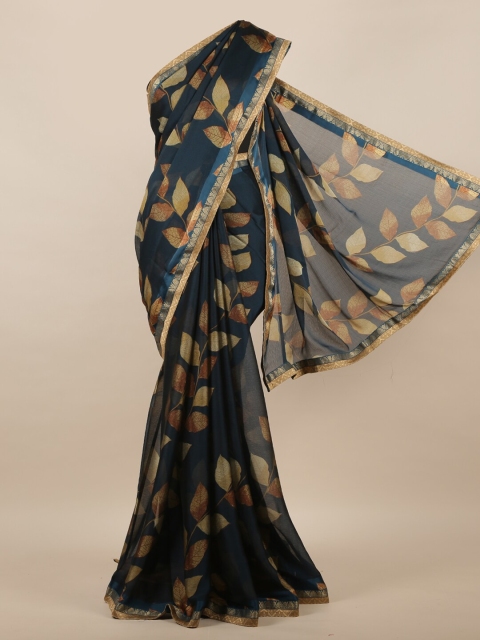 

Pothys Blue & Beige Floral Poly Chiffon Saree