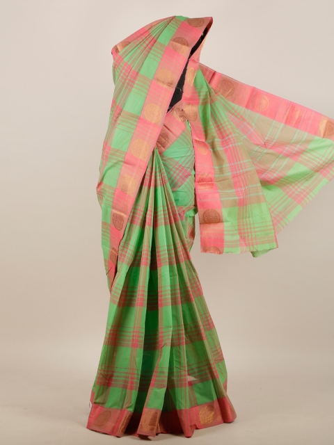 

Pothys Green & Pink Checked Pure Cotton Saree
