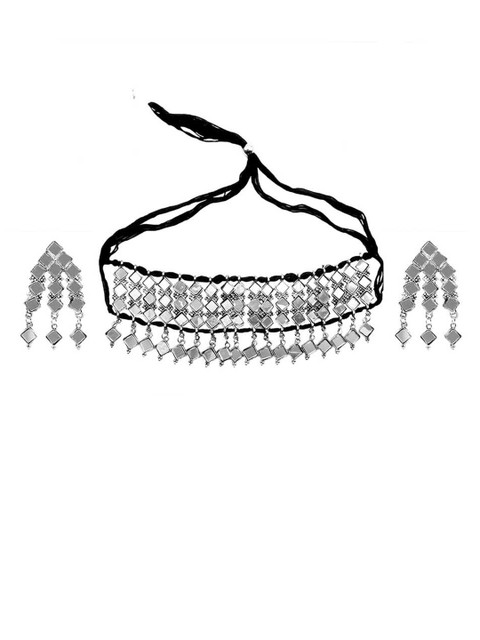 

TEEJH Oxidized Silver-Toned & Black Jewellery Set