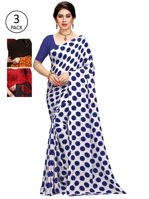 

KALINI Pack of 3 Printed Sarees with Unstitched Blouse Pieces, Multi