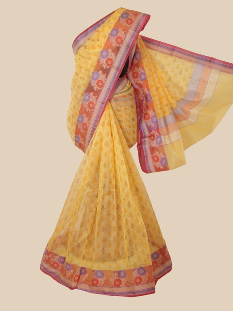 

Pothys Yellow & Orange Floral Supernet Saree