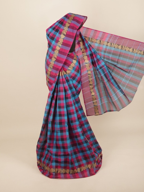

Pothys Blue & Pink Checked Zari Pure Cotton Saree
