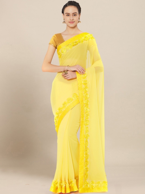 

Kvsfab Yellow Patchwork Saree