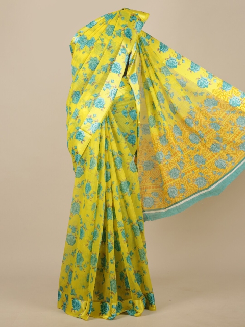 

Pothys Yellow & Turquoise Blue Floral Saree