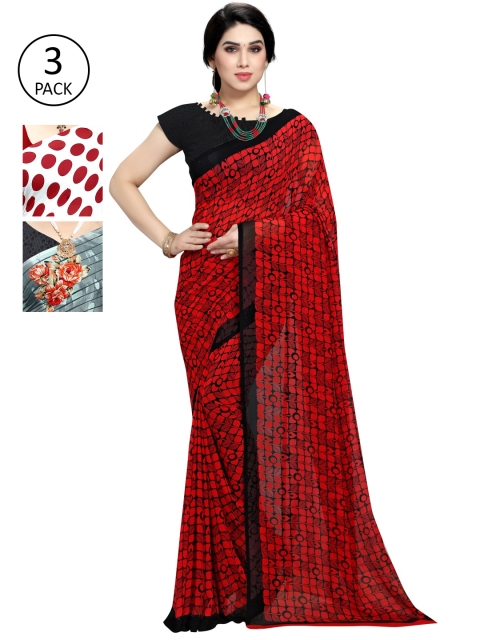 

KALINI Pack Of 3 Red & Black Saree