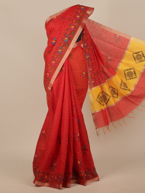 

Pothys Red & Yellow Cotton Blend Saree