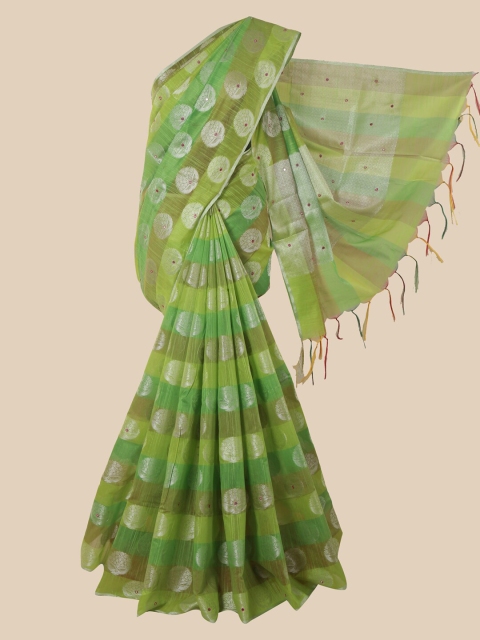 

Pothys Green & Silver-Toned Woven Design Saree
