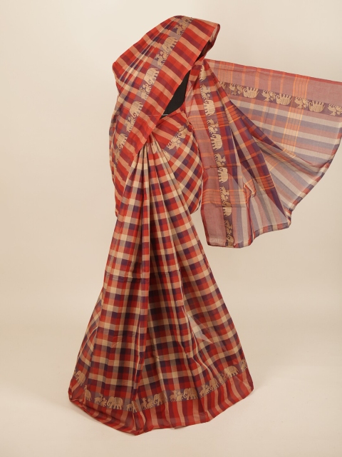 

Pothys Beige & Red Checked Pure Cotton Saree