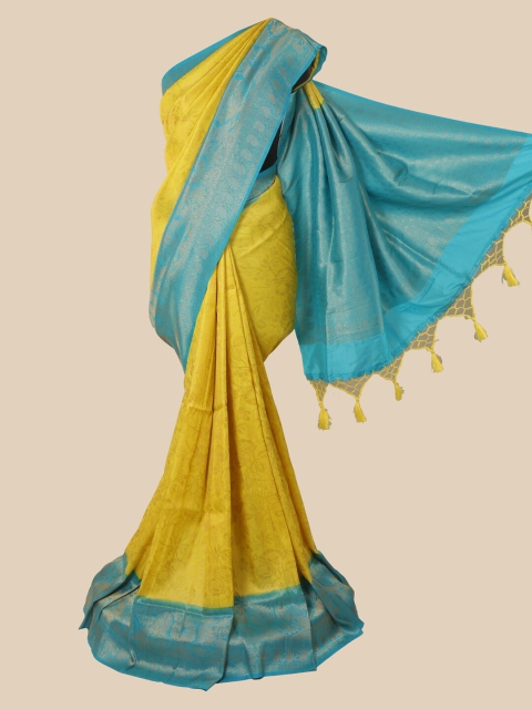 

Pothys Yellow & Blue Woven Design Zari Jute Silk Saree