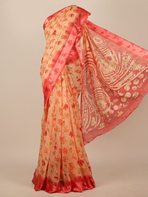 

Pothys Peach-Coloured & Red Floral Saree