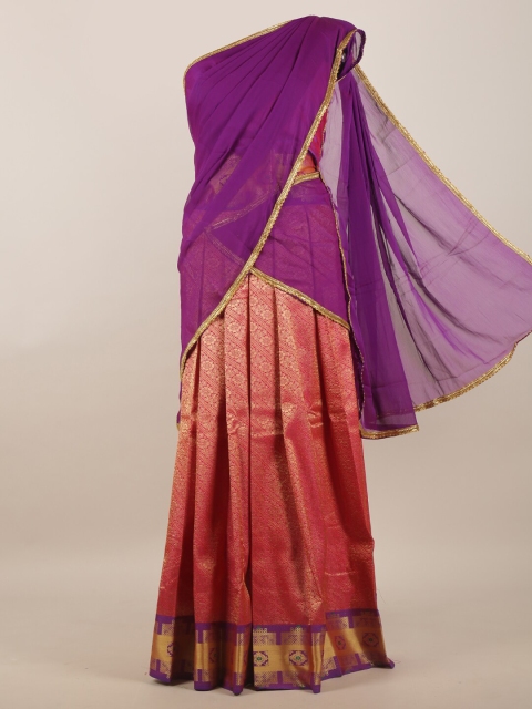 

Pothys Violet & Gold-Toned Floral Half and Half Saree