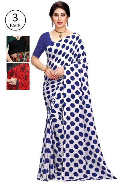 

KALINI Pack Of 3 Printed Saree, White