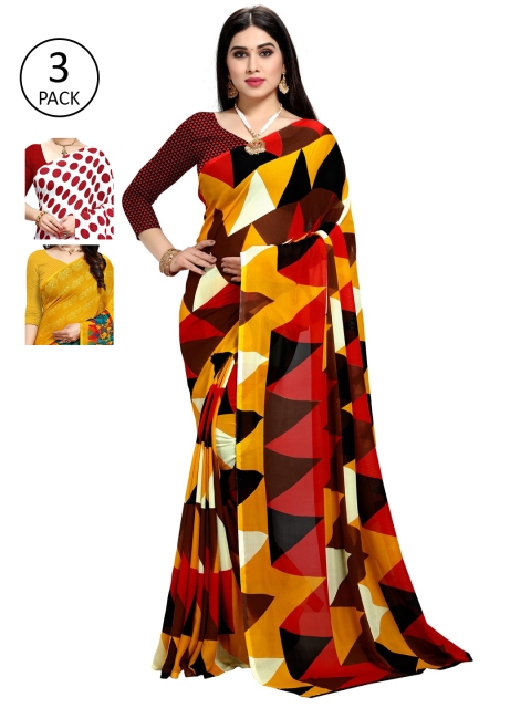 

KALINI Pack of 3 Poly Georgette Sarees, White