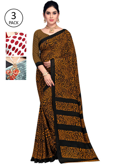 

KALINI Pack Of 3 Sarees, Mustard