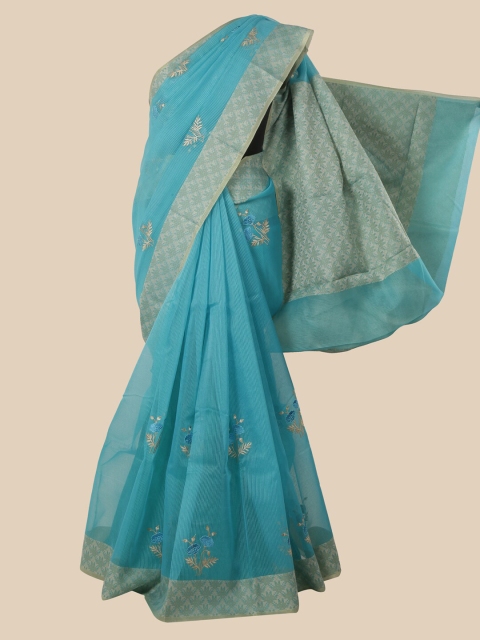 

Pothys Blue & Beige Floral Embroidered Saree