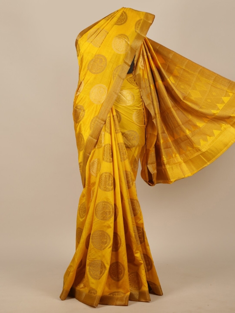 

Pothys Yellow & Gold-Toned Ethnic Motifs Zari Jute Silk Saree