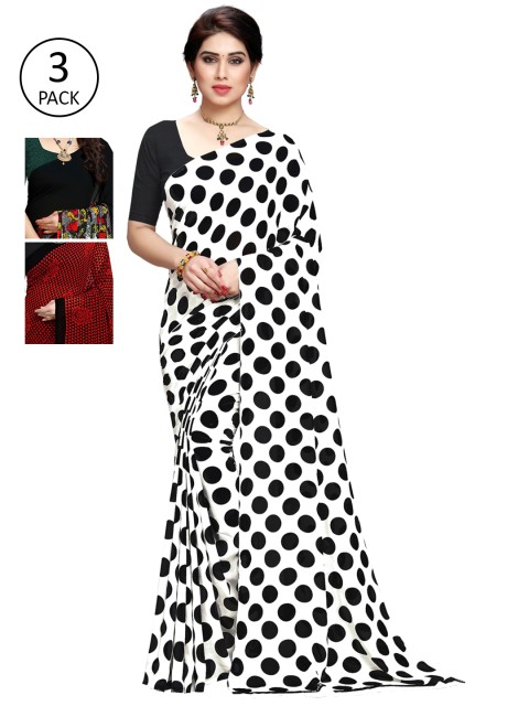 

KALINI Pack of 3 Printed Sarees, Black