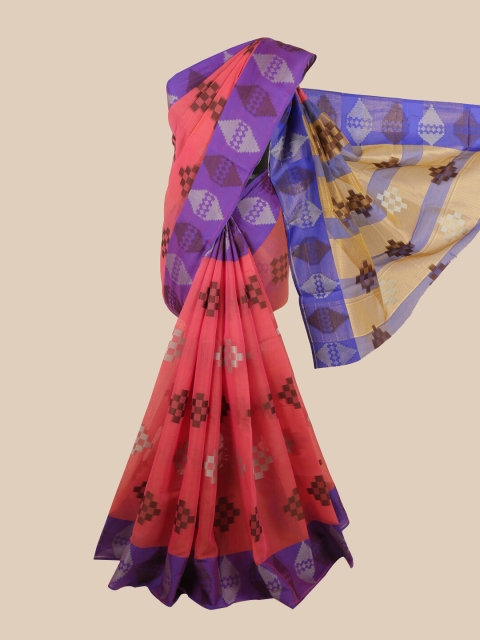 

Pothys Pink & Purple Geometric Woven Design Zari Saree