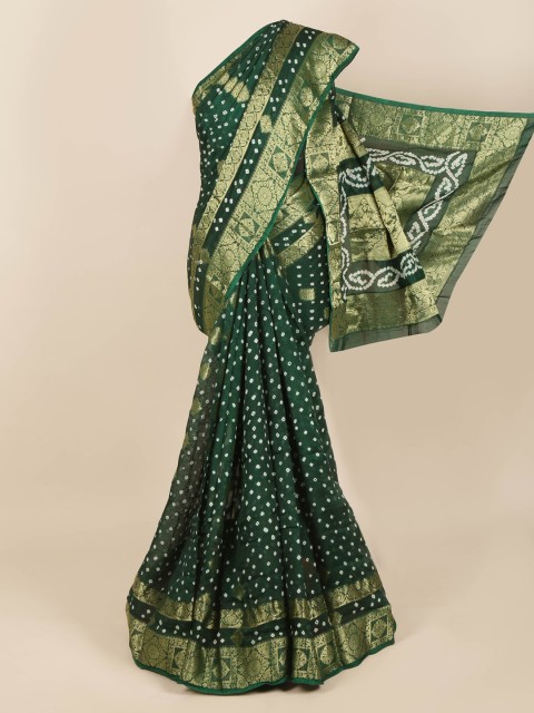 

Pothys Green & Gold-Toned Bandhani Art Silk Saree