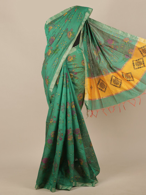 

Pothys Green & Pink Floral Zari Saree