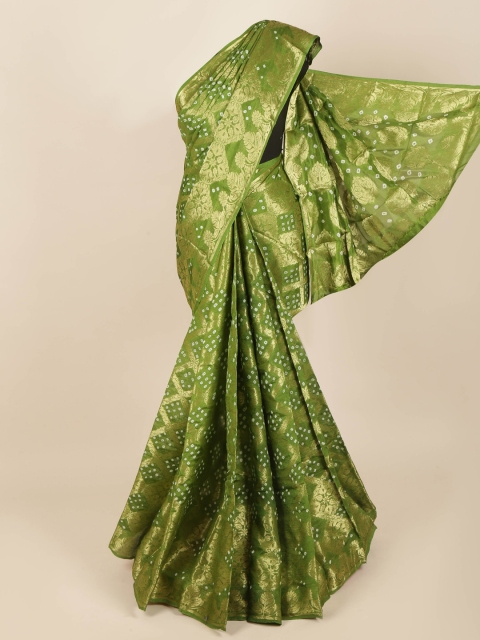 

Pothys Green & White Bandhani Zari Art Silk Saree