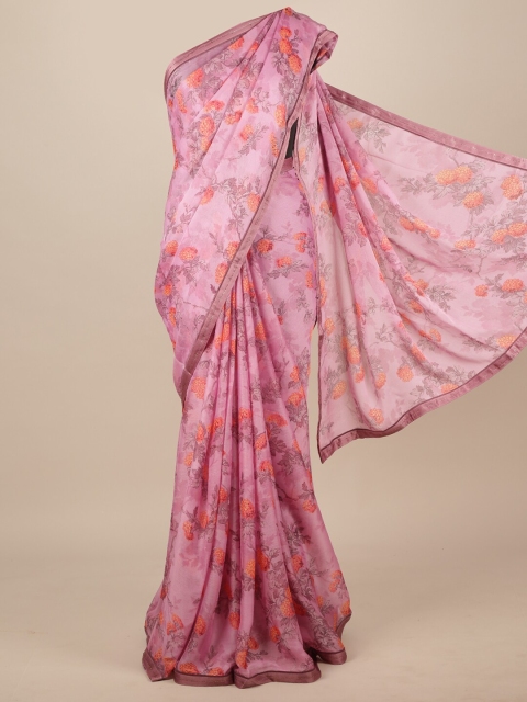 

Pothys Pink Floral Poly Chiffon Saree
