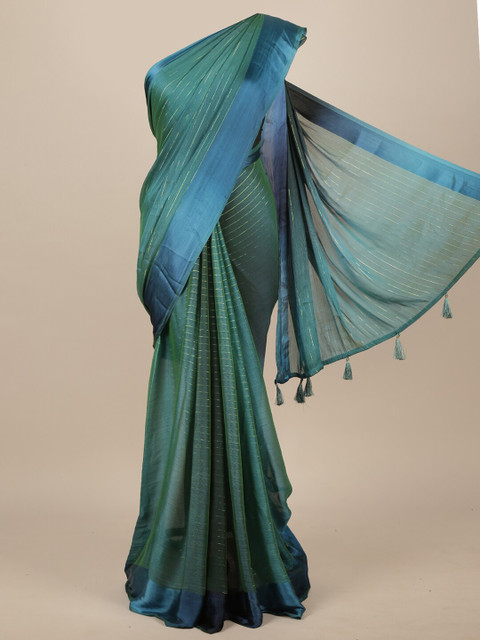 

Pothys Blue & Gold-Toned Striped Zari Saree