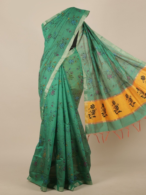 

Pothys Green & Blue Floral Zari Silk Cotton Saree