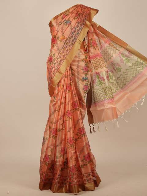 

Pothys Orange & Green Floral Saree