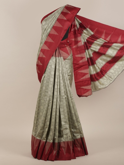 

Pothys Grey & Maroon Floral Art Silk Saree