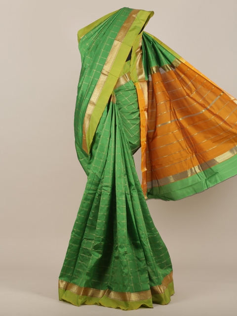 

Pothys Green & Orange Checked Zari Art Silk Saree