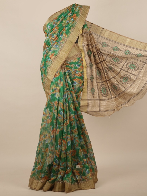 

Pothys Green & Orange Floral Saree