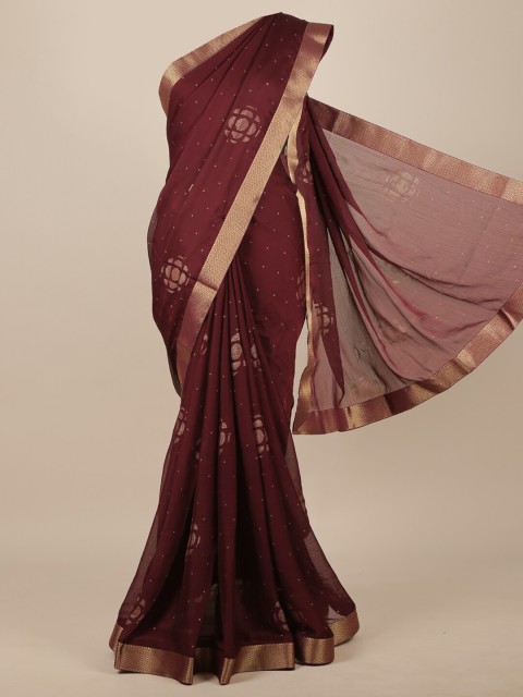 

Pothys Purple & Gold-Toned Ethnic Motifs Poly Chiffon Saree