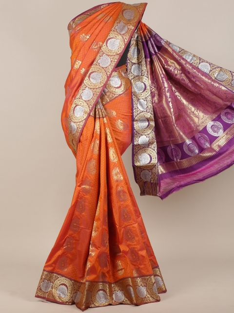 

Pothys Orange & Purple Woven Design Art Silk Saree