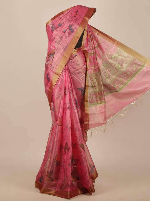 

Pothys Pink & Gold-Toned Zari Saree