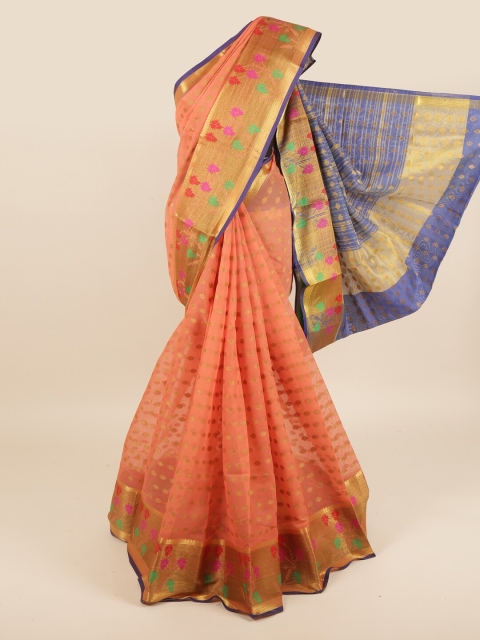 

Pothys Peach-Coloured & Blue Woven Design Saree