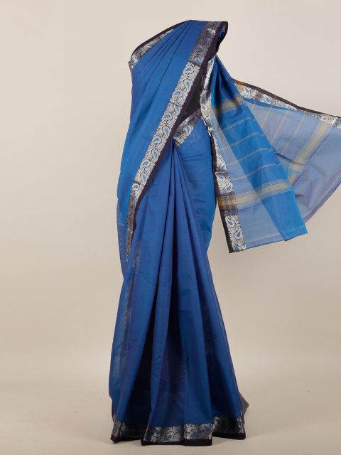 

Pothys Blue & Silver-Toned Pure Cotton Saree