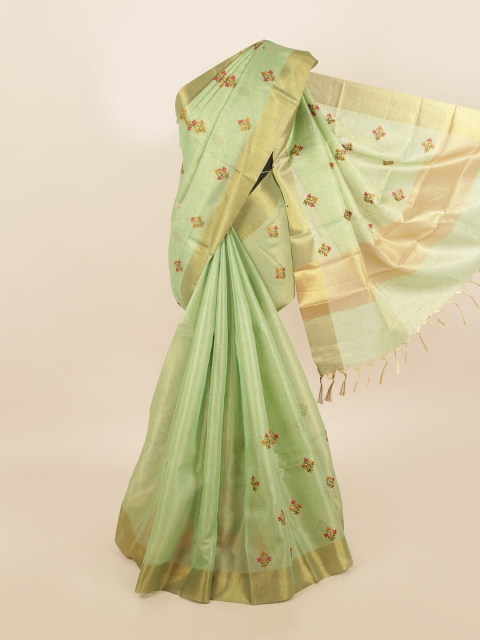

Pothys Green & Red Floral Tissue Saree