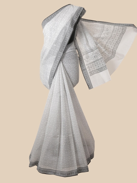 

Pothys White & Black Chanderi Saree