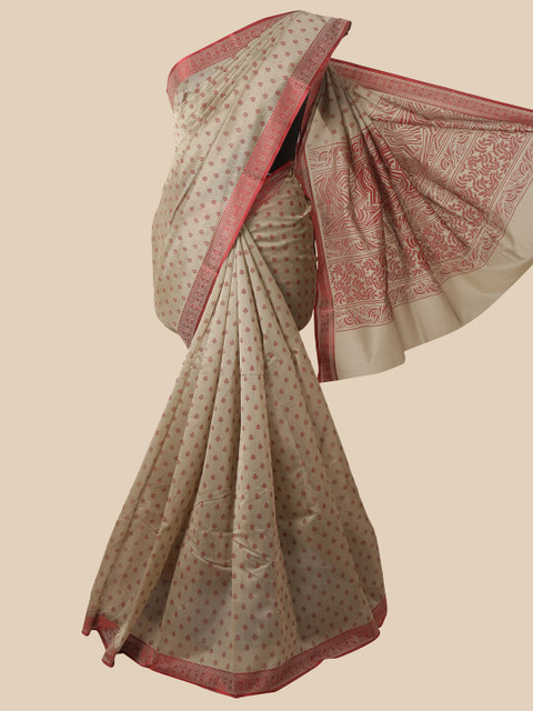 

Pothys Beige & Red Floral Chanderi Saree
