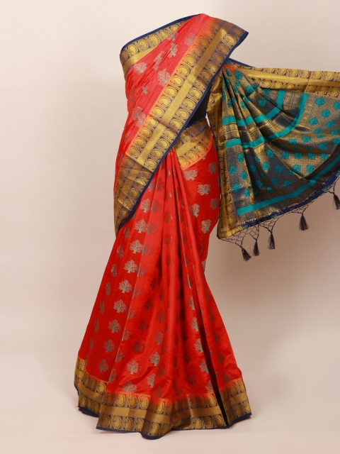 

Pothys Red & Navy Blue Ethnic Motifs Zari Art Silk Saree