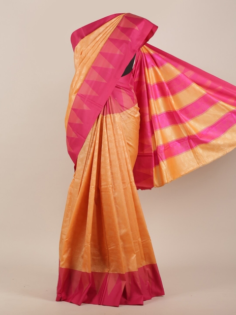 

Pothys Peach-Coloured & Cream-Coloured Floral Art Silk Saree