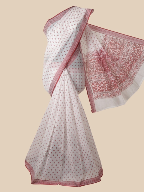 

Pothys White & Pink Ethnic Motifs Chanderi Saree