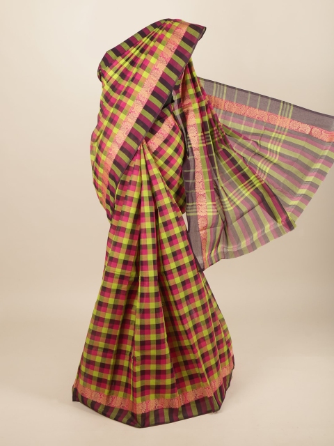 

Pothys Pink & Green Checked Pure Cotton Saree