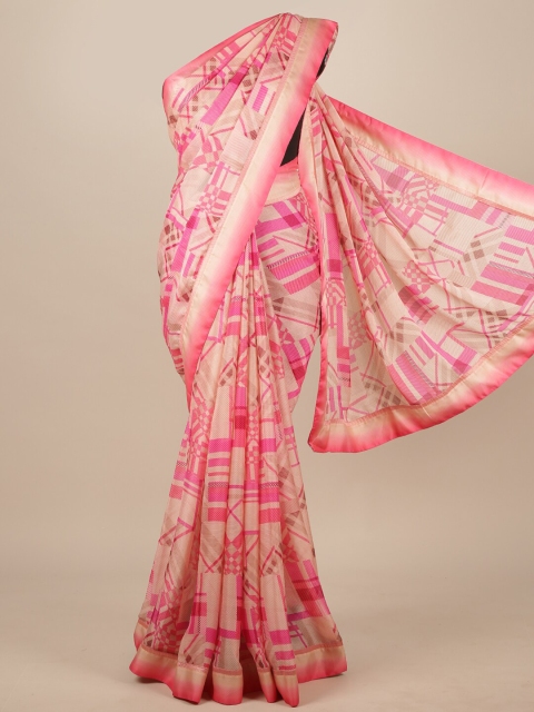 

Pothys Pink & Cream-Coloured Poly Chiffon Saree